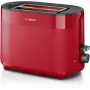 Hriankovač Bosch TAT2M124 — 2 plátky 950 W, červený, centrovanie chleba, rozmrazovanie, lift