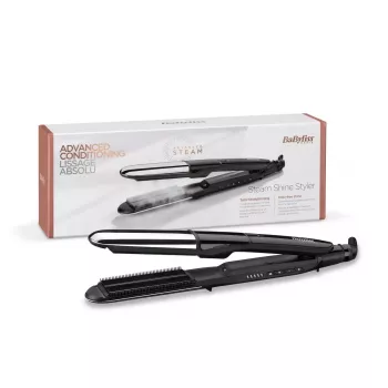 Žehlička na vlasy BABYLISS ST496E — parný styler so širokými keramickými platňami 39×100 mm, 150–230°C, 67 W, 2,5 m otočný kábel