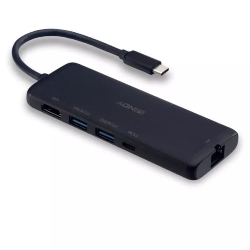 Lindy DST-Mini USB-C laptop mini dokovacia stanica s podporou 4K a 100W pass-through nabíjaním