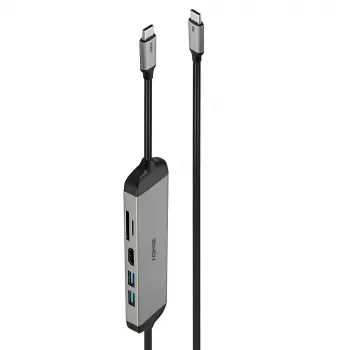 Lindy DST-Micro 140, USB-C laptop micro dokovacia stanica s podporou 4K a 1,4 m 60W nabíjacím káblom