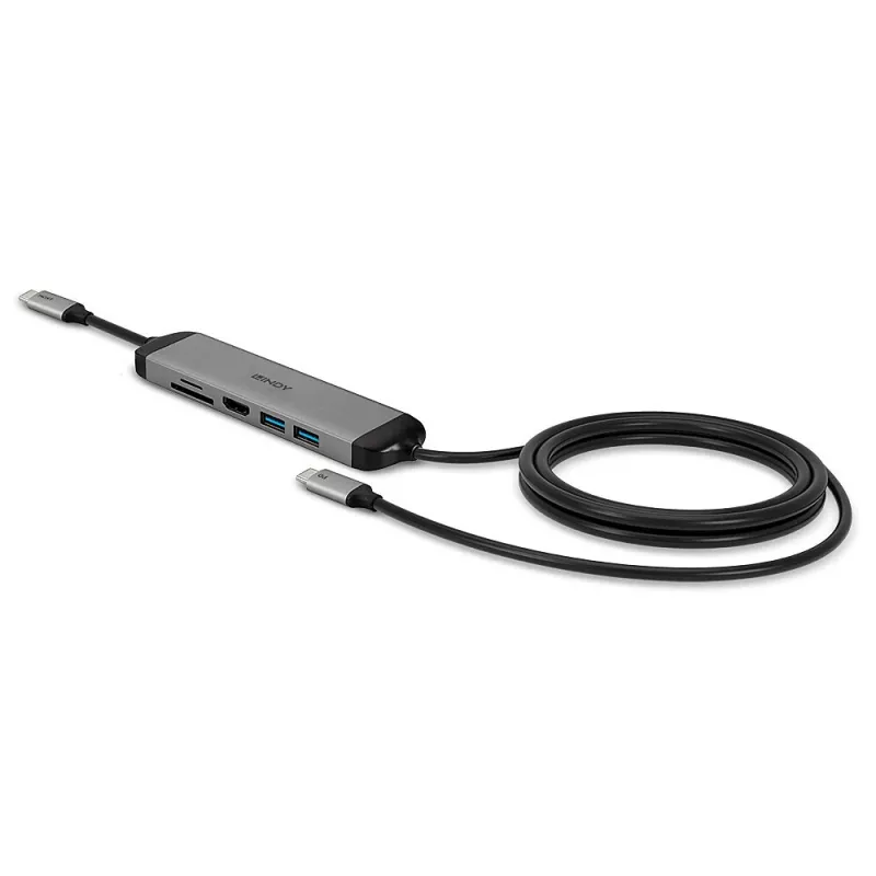 Lindy DST-Micro 140, USB-C laptop micro dokovacia stanica s podporou 4K a 1,4 m 60W nabíjacím káblom