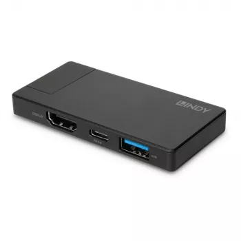 Lindy DST-Micro, USB-C laptop micro dokovacia stanica s podporou 4K a 100W pass-through nabíjaním