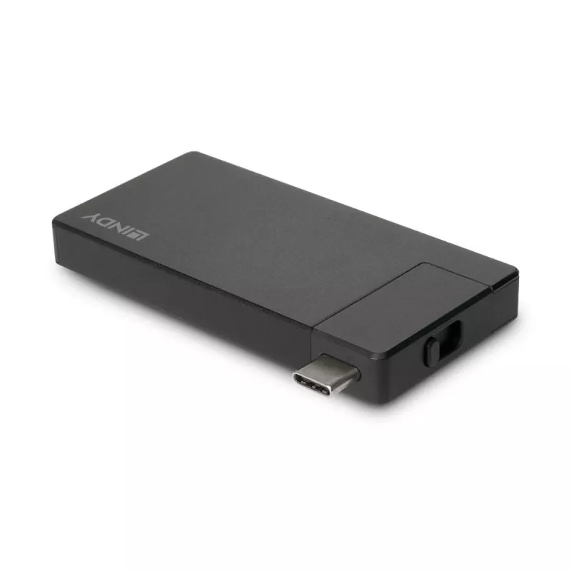 Lindy DST-Micro, USB-C laptop micro dokovacia stanica s podporou 4K a 100W pass-through nabíjaním