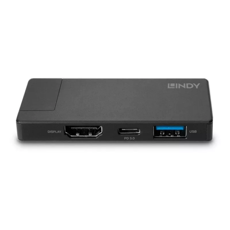 Lindy DST-Micro, USB-C laptop micro dokovacia stanica s podporou 4K a 100W pass-through nabíjaním