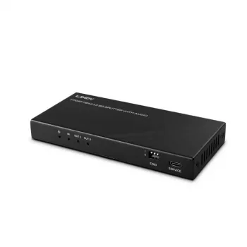 Lindy 2 port HDMI 8K60 splitter s audiom, HDMI, 2x HDMI, 3,5 mm, 7680 x 4320 pixelov, čierna, kov