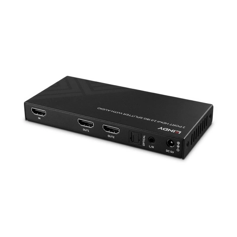 Lindy 38534 2-portový rozdeľovač HDMI 8K60 so zvukom a zmenšovaním rozlíšenia, 2x HDMI, HDR, čierny