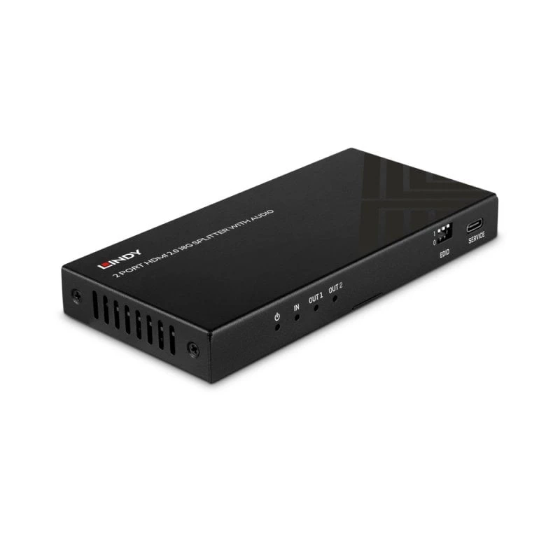 Lindy 38534 2-portový rozdeľovač HDMI 8K60 so zvukom a zmenšovaním rozlíšenia, 2x HDMI, HDR, čierny