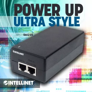 Intellinet Gigabit Ultra PoE+ injektor, 1 x 60 W port, kompatibilný s IEEE 802.3bt a IEEE 802.3at/af, plastové puzdro