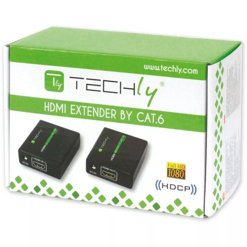 AV vysielač a prijímač TECHLY IDATA EXT-E70 — predĺženie HDMI cez kábel Cat6/6a/7, Full HD 1920x1080, 60 m, 10,2 Gbit/s, HDCP, čierny