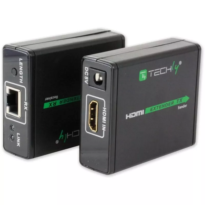 AV vysielač a prijímač TECHLY IDATA EXT-E70 — predĺženie HDMI cez kábel Cat6/6a/7, Full HD 1920x1080, 60 m, 10,2 Gbit/s, HDCP, čierny