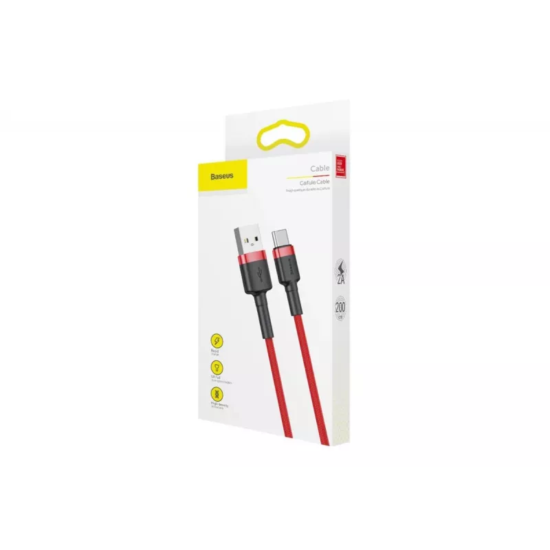 BASEUS pletený rýchlonabíjací kábel Cafule – USB Type-A na Type-C 2 A – 2 m – červený (nylon)