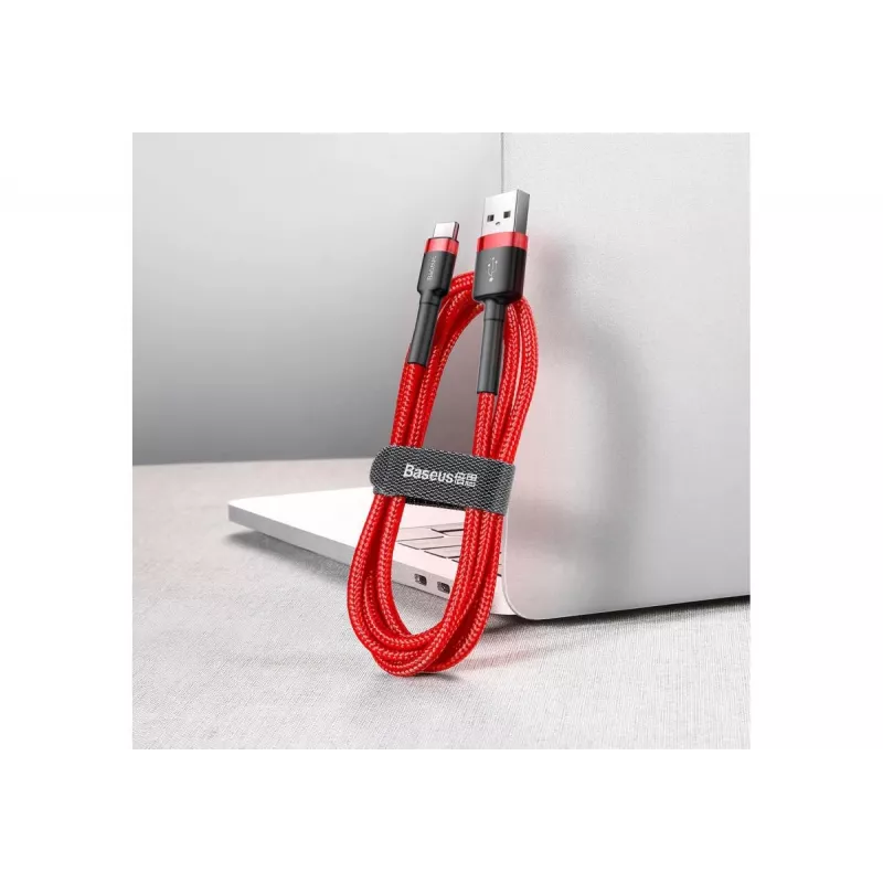 BASEUS pletený rýchlonabíjací kábel Cafule – USB Type-A na Type-C 2 A – 2 m – červený (nylon)