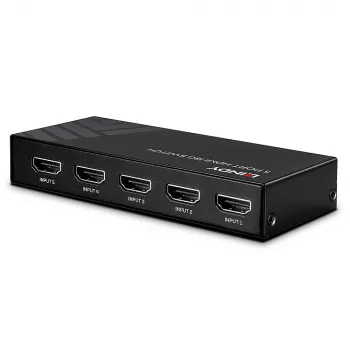 Lindy 5 port HDMI 18G switch, HDMI, kov, čierny, 18 Gbit/s, RF, 4K Ultra HD