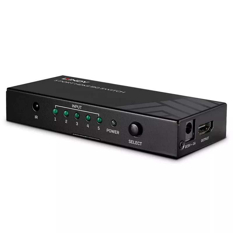 Lindy 38233 5-portový HDMI 2.0 18G prepínač, 5x HDMI, stolový