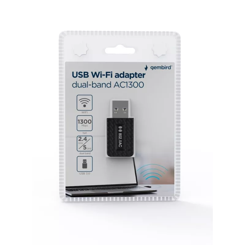 WLAN USB adaptér GEMBIRD AC1300 Dual-Band Wi-Fi 5 (RTL8812BU) 867 Mbit/s USB 3.0 interná anténa čierna