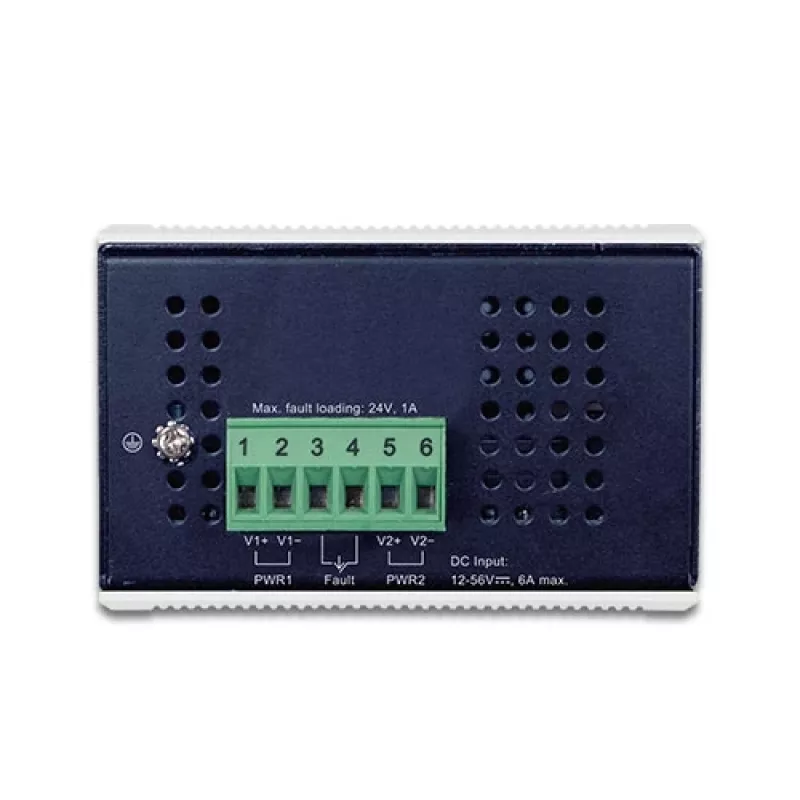 PLANET IGUP-2205AT priemyselný konvertor médií, 2-portový 100/1000X SFP na 2-portový 10/100/1000T, PoE 90 W, 12-48 V, kovový, modrý