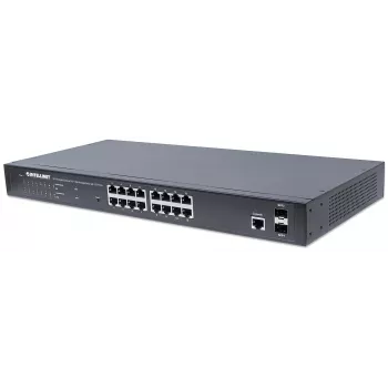 Intellinet 16-port Gigabit Ethernet PoE+ Web-Managed switch s 2 SFP portami, IEEE 802.3at/af Power over Ethernet (PoE+/PoE) kompatibilný, 374 W, Endspan, 19 palcová rackmontáž