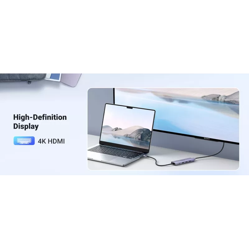 UGREEN Revodok CM511 USB-C hub 5v1 (15596), 3x USB-A, 4K HDMI, USB-C PD 100 W, sivý