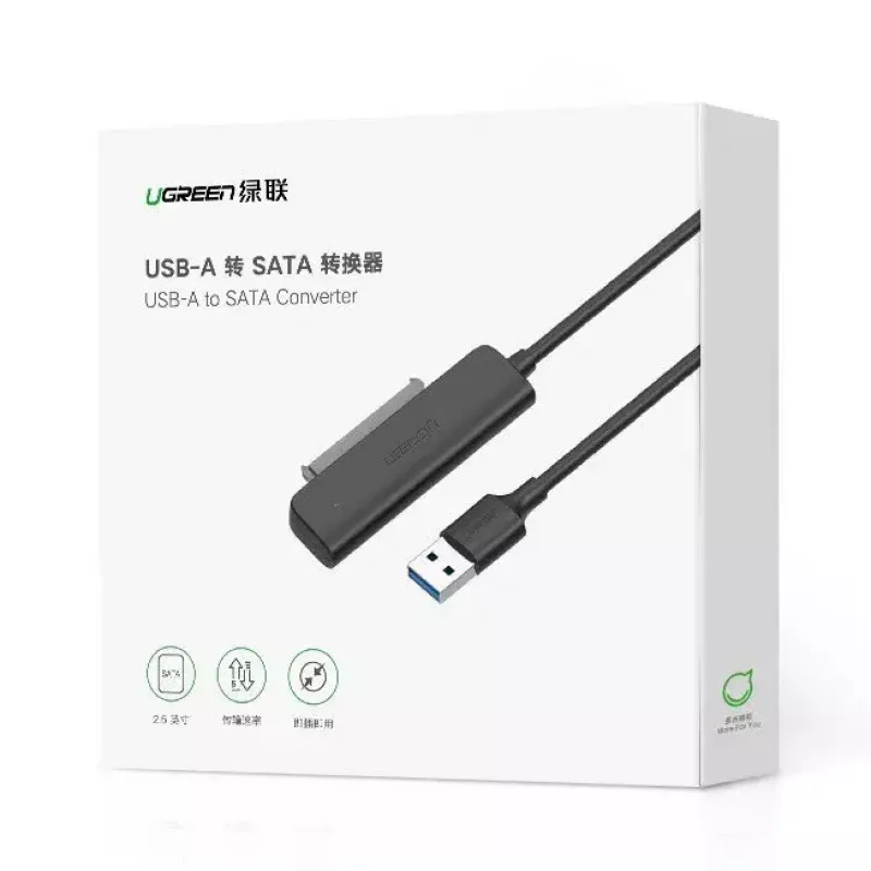 Externé puzdro 2,5 inch SATA III USB 3.0 UGREEN 70609 pre 2,5 inch SATA SSD/HDD, USB-A na SATA, 5 Gbit/s, čierne