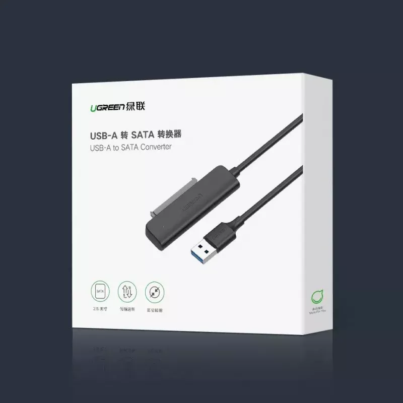 Externé puzdro 2,5 inch SATA III USB 3.0 UGREEN 70609 pre 2,5 inch SATA SSD/HDD, USB-A na SATA, 5 Gbit/s, čierne