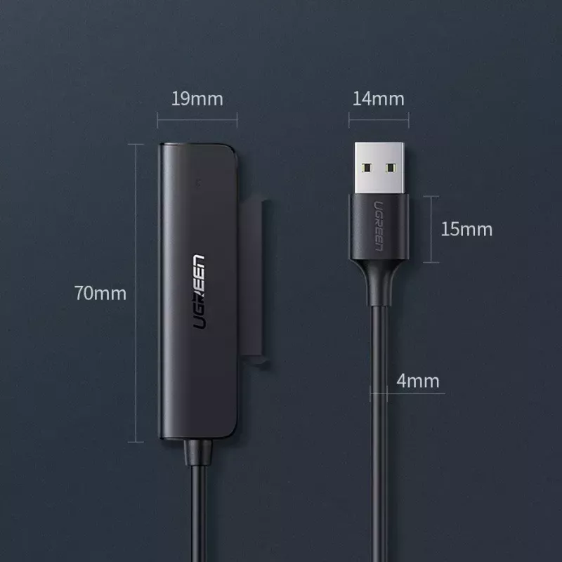 Externé puzdro 2,5 inch SATA III USB 3.0 UGREEN 70609 pre 2,5 inch SATA SSD/HDD, USB-A na SATA, 5 Gbit/s, čierne
