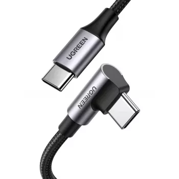 Kábel USB-C na USB-C UGREEN 70643, USB 2.0, 1 m, 5 A, 480 Mbit/s, TPE puzdro, rovné na zahnuté konektory, čierna/sivá