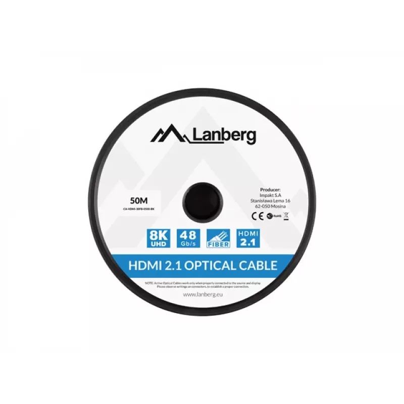 HDMI kábel Lanberg CA-HDMI-30FB-0500-BK 50 m HDMI Type-A 2.1 48 Gbit/s čierny