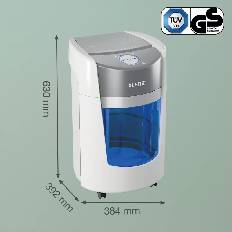 Leitz IQ OptiMax Small Office 350 mikrokrájačka skartovačka bezpečnostná trieda P5 22 l – biela