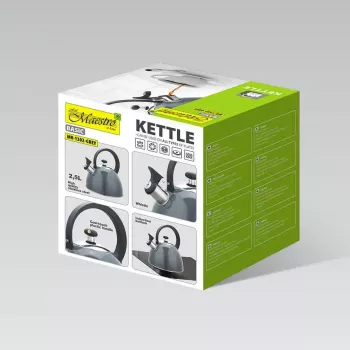 Elektrická kanvica Maestro MR-1302-sivá 2,5 l nerez, sivé puzdro, píšťalka, rukoväť zostávajúca chladná
