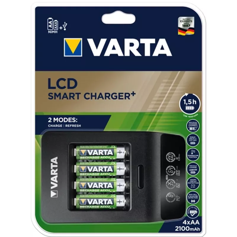 VARTA LCD Smart Charger+ s 4 AA batériami 2100 mAh