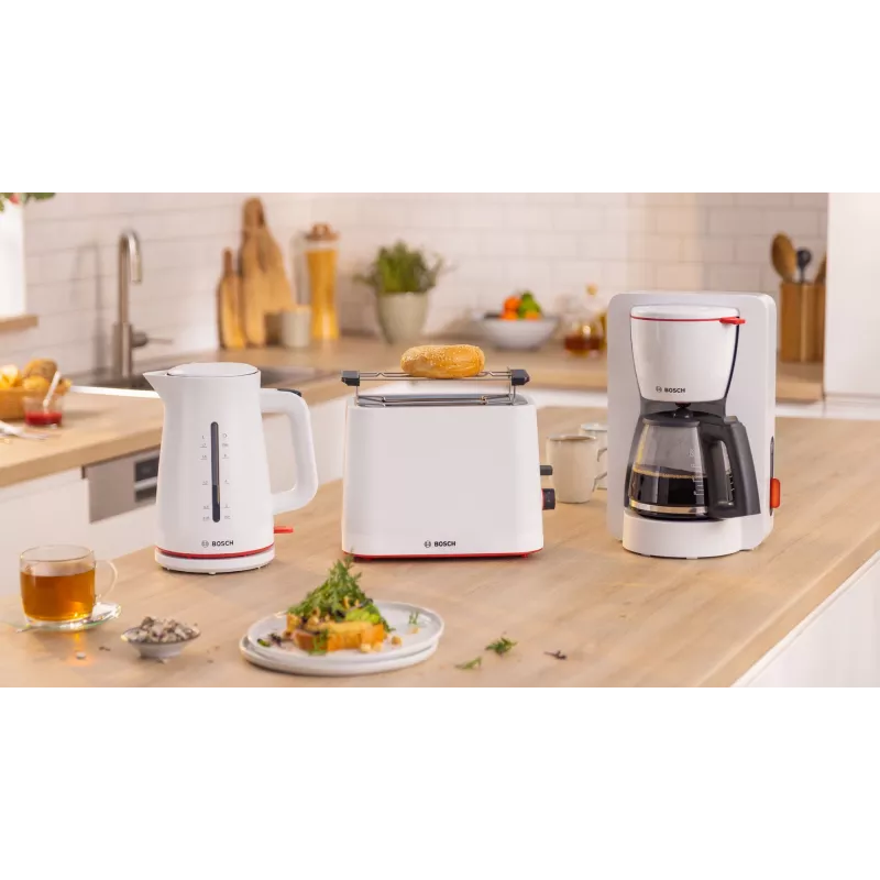 Elektrická kanvica Bosch TWK3M121 — 1,7 l, 2400 W, biela, plastové telo