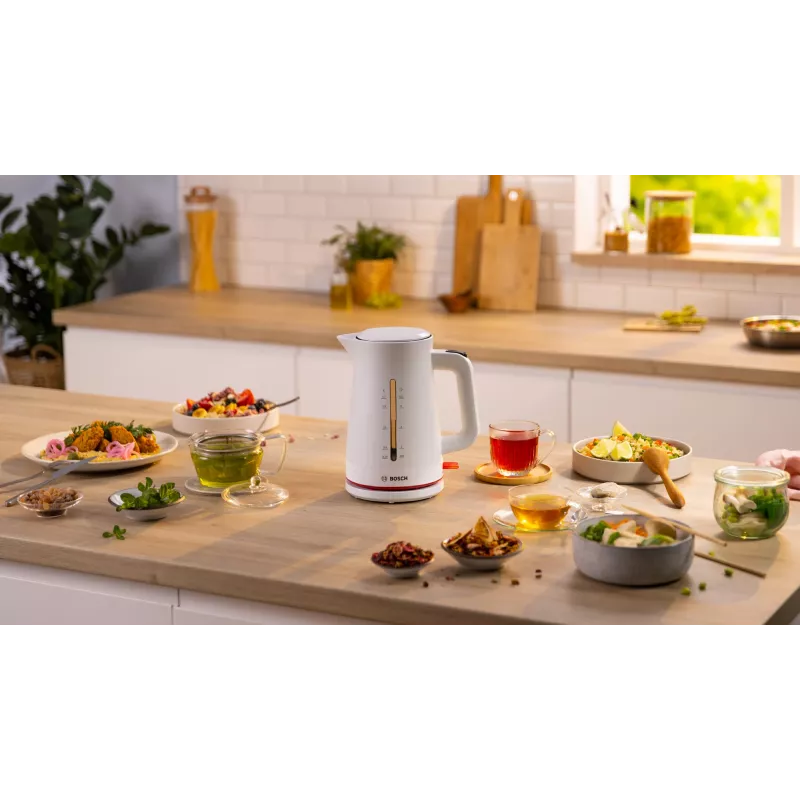 Elektrická kanvica Bosch TWK3M121 — 1,7 l, 2400 W, biela, plastové telo