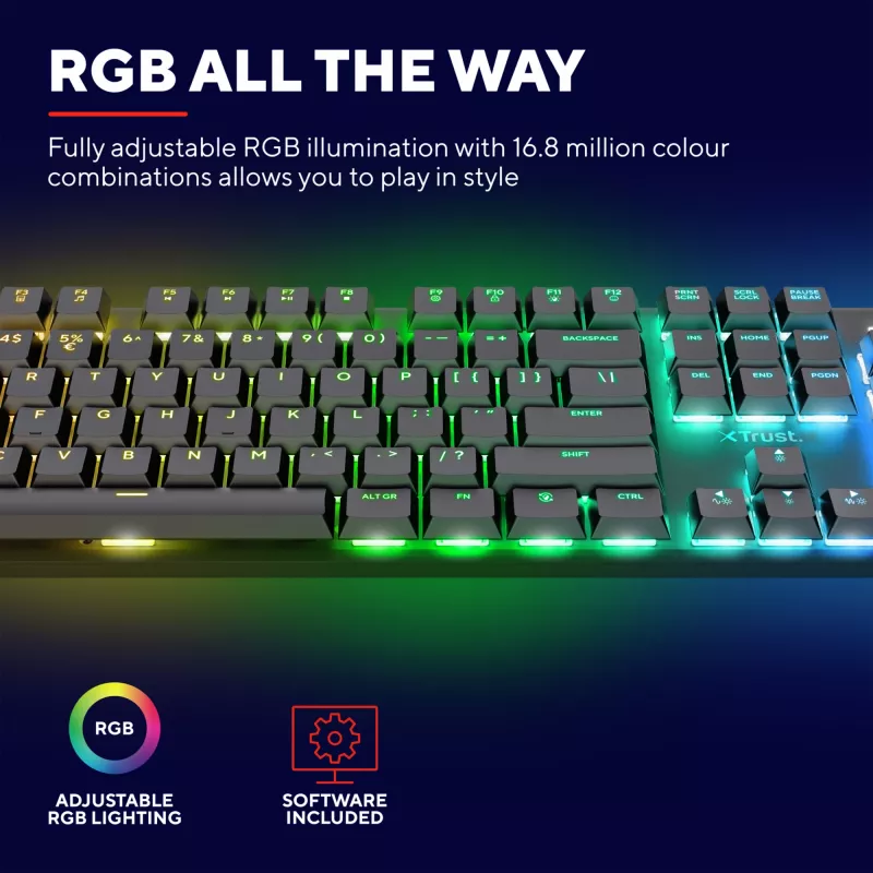 Trust GXT 868 Torix klávesnica herná USB + RF Wireless + Bluetooth QWERTY US English čierna