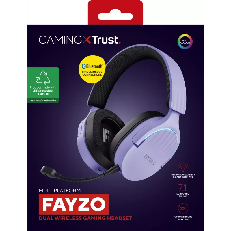 Trust GXT 491P FAYZO headset káblový & bezdrôtový hlavový most herný USB Type-A Bluetooth čierny, fialový