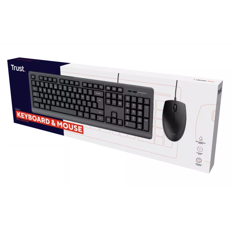 Trust Primo klávesnica, myš súčasťou, univerzálna, USB, QWERTY, US-angličtina, čierna