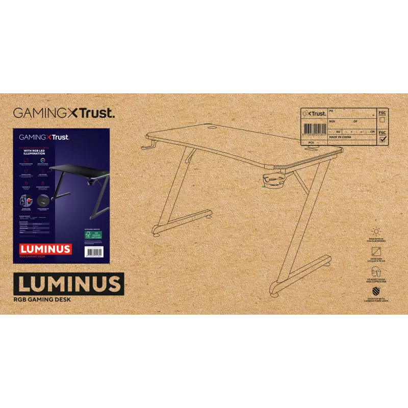 Obdĺžnikový stôl TRUST GXT 709 LUMINUS čierny 1200x600x740 mm