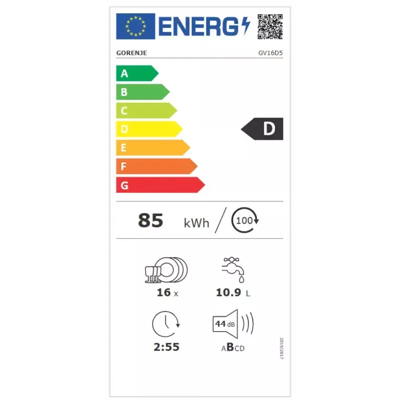 Vstavaná umývačka riadu Gorenje GV16D5 — 16 súprav, 44 dB, nerez, 7 teplotných nastavení