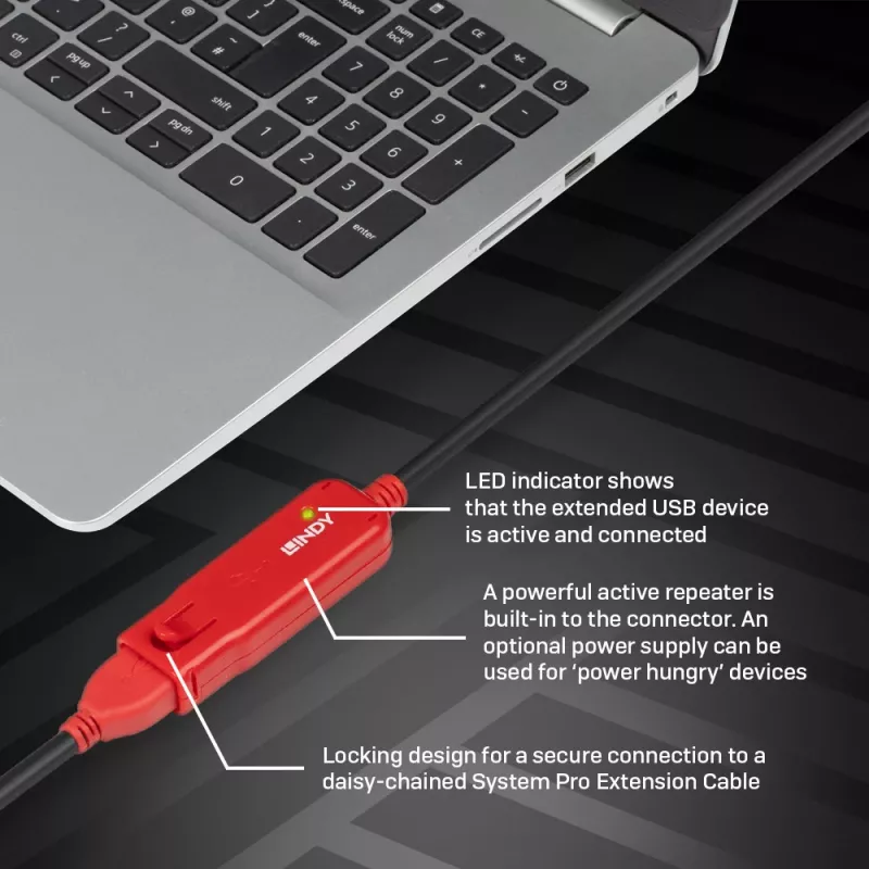 USB predlžovací kábel Lindy 12m Active Extension Pro