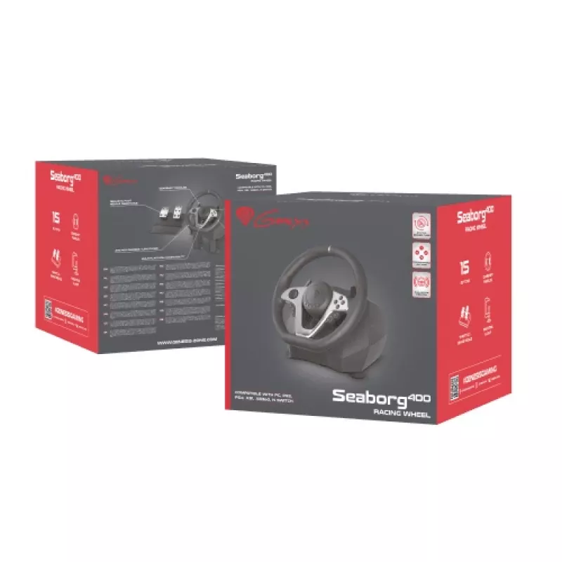 GENESIS Seaborg 400 čierna, strieborná USB volant + pedále Nintendo Switch, PC, PlayStation 4, Playstation 3, Xbox 360, Xbox One, Xbox One S, Xbox One X
