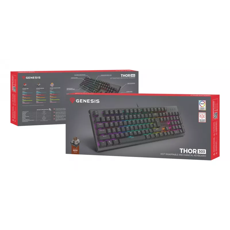 GENESIS Thor 303 herná klávesnica USB QWERTZ nemecká čierna mechanická RGB