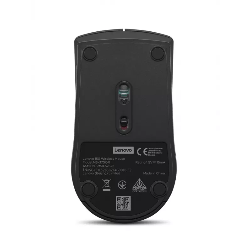 Lenovo 150 GY51L52638 bezdrôtová myš, optická LED, 3 tlačidlá, 1x batéria AA, čierna