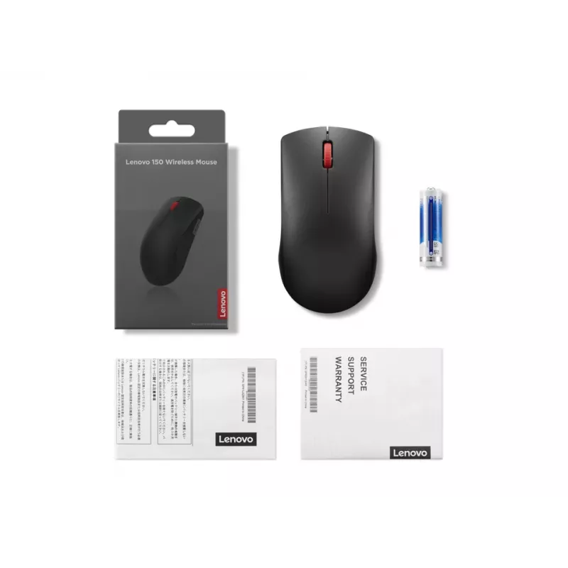 Lenovo 150 GY51L52638 bezdrôtová myš, optická LED, 3 tlačidlá, 1x batéria AA, čierna