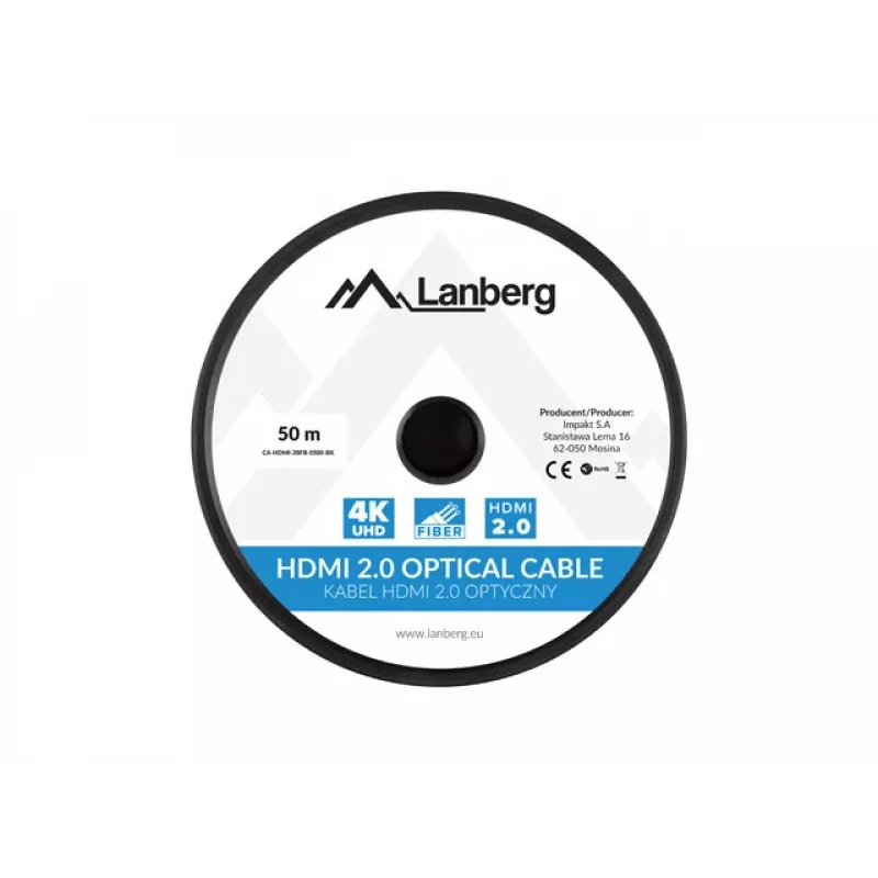 LANBERG HDMI kábel – M/m v2.0 optický kábel 50m čierny Aoc