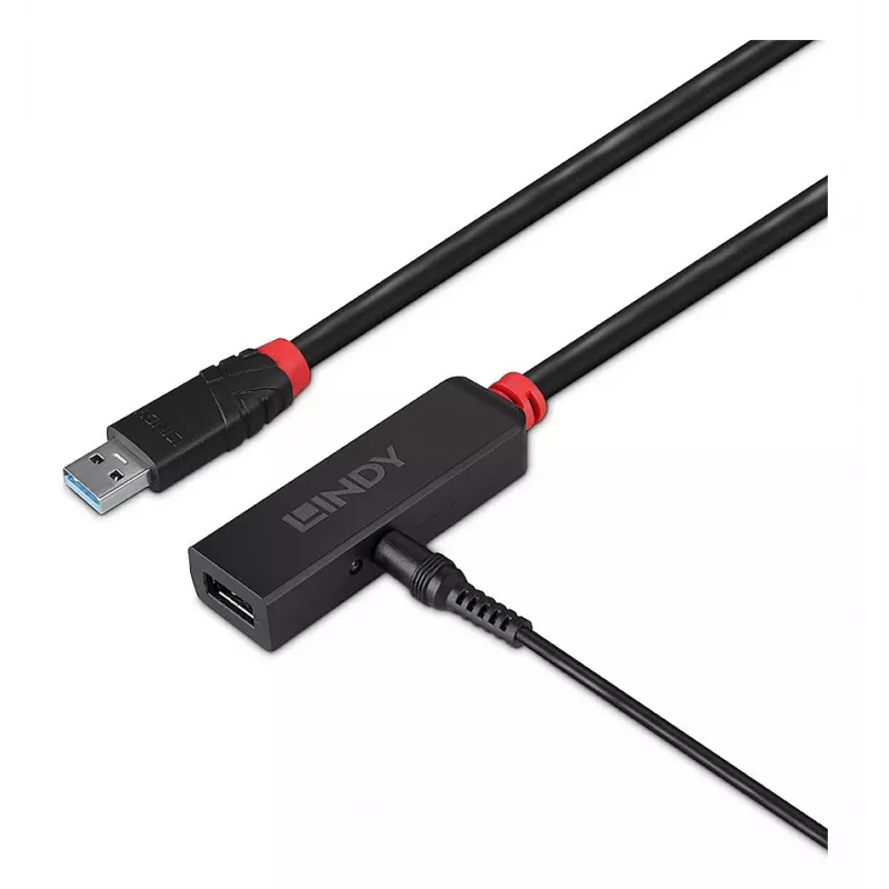 Lindy 5m USB 3.0 Active Extension štíhly, USB 3.2 Gen 1 (3.1 Gen 1) Type-C, USB 3.2 Gen 1 (3.1 Gen 1) Type-C, 5000 Mbit/s, čierna, akrylonitril-butadién-styrén (ABS), okrúhly kábel