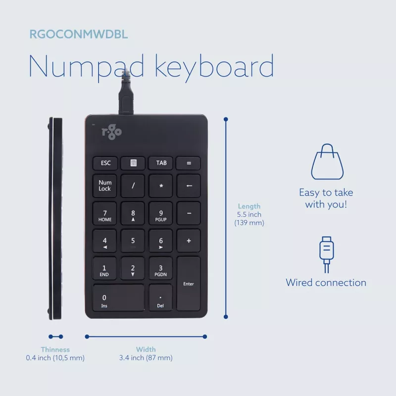 R-Go Tools numerická klávesnica R-Go Numpad Break, ergonomická numerická klávesnica so softvérom na prestávky, káblová, čierna