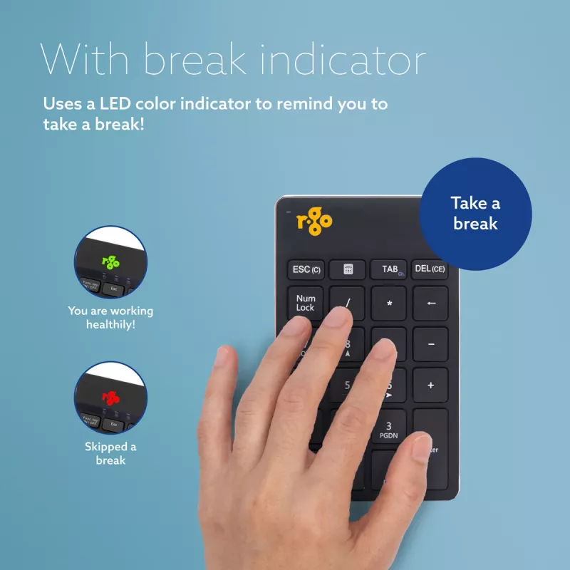 R-Go Tools numerická klávesnica R-Go Numpad Break, ergonomický numerický blok so softvérom na prestávky, Bluetooth, čierna