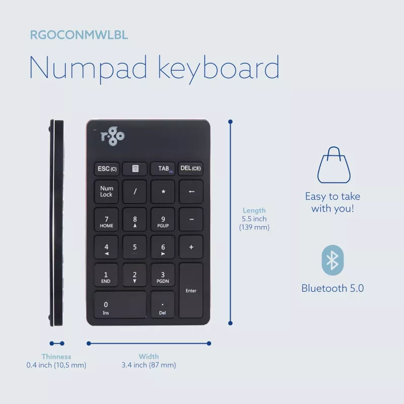 R-Go Tools numerická klávesnica R-Go Numpad Break, ergonomický numerický blok so softvérom na prestávky, Bluetooth, čierna