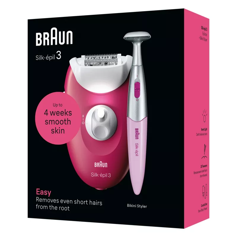 Epilátor Braun Silk-épil 3 SE3-202, 20 pinzet, sieťová prevádzka, Berry