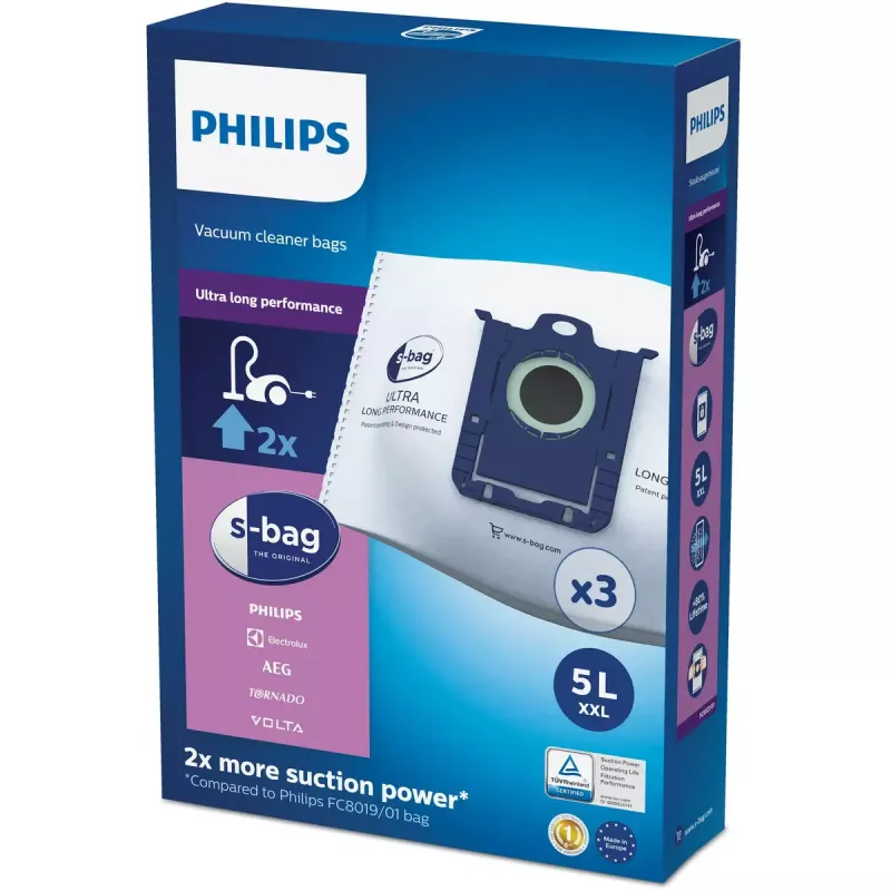 Vrecká do vysávača Philips s‑bag FC8027/01 — syntetické 5 l, 5-vrstvové, 3 ks