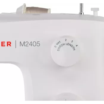 Polautomatický šijací stroj SINGER M2405 — mechanický, 11 programov, 8 vzorov stehov, 70W, biela